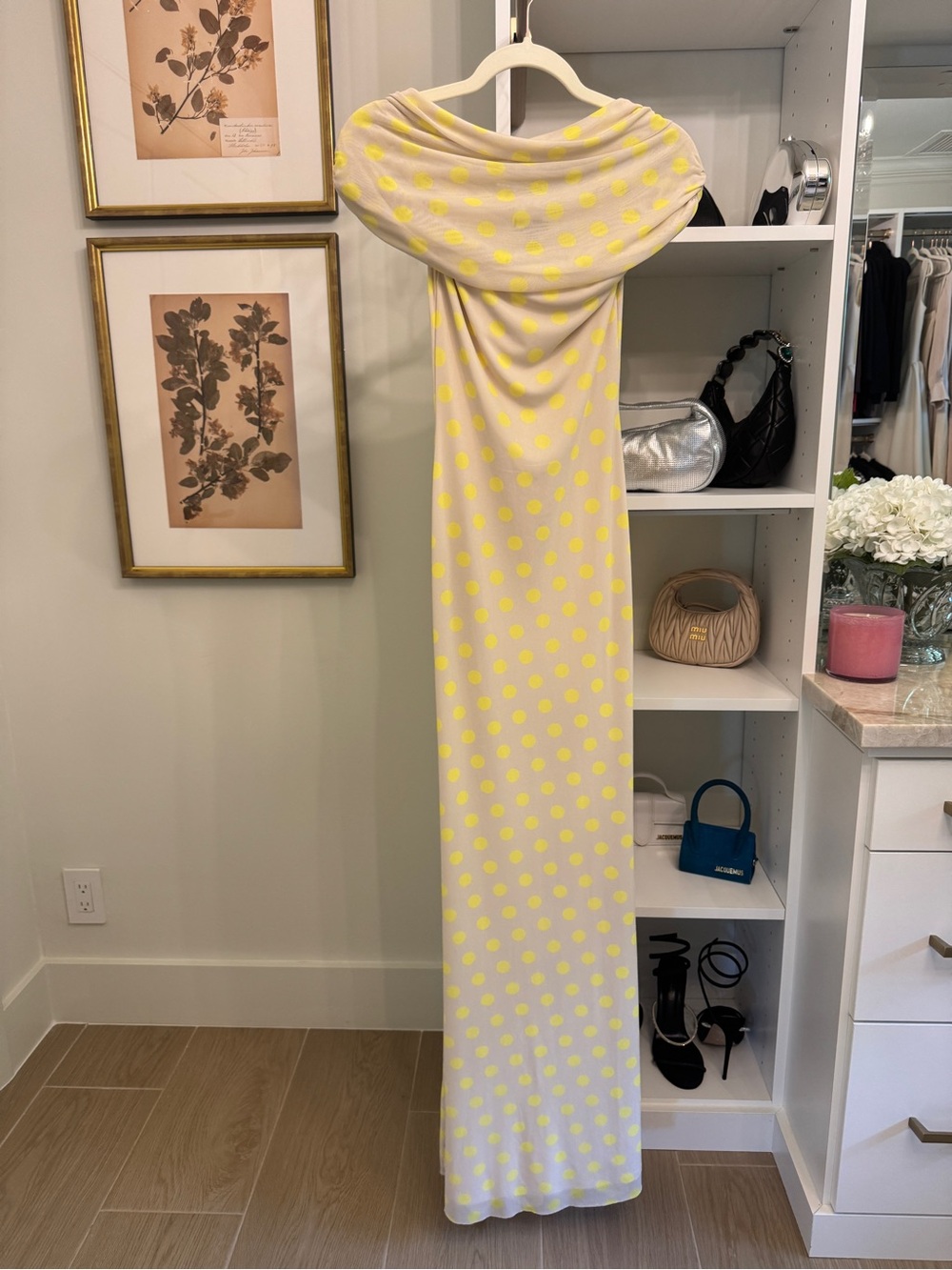 AFRM Yellow Polka Dot Cream Maxi Dress